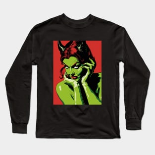 Female Demon Woman Pop Comic Art Illustration Long Sleeve T-Shirt